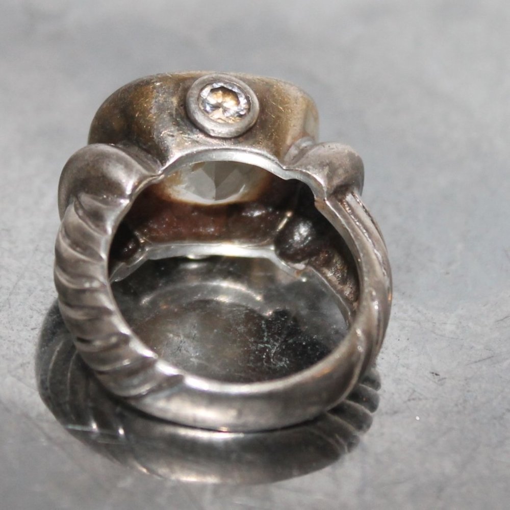 2 Tone 925 Sterling Silver Noblesse Cable Band Ring w Stones - Picture 7 of 15